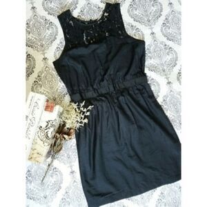 Ann Taylor Black Dress W/ Lace Neckline | 4P